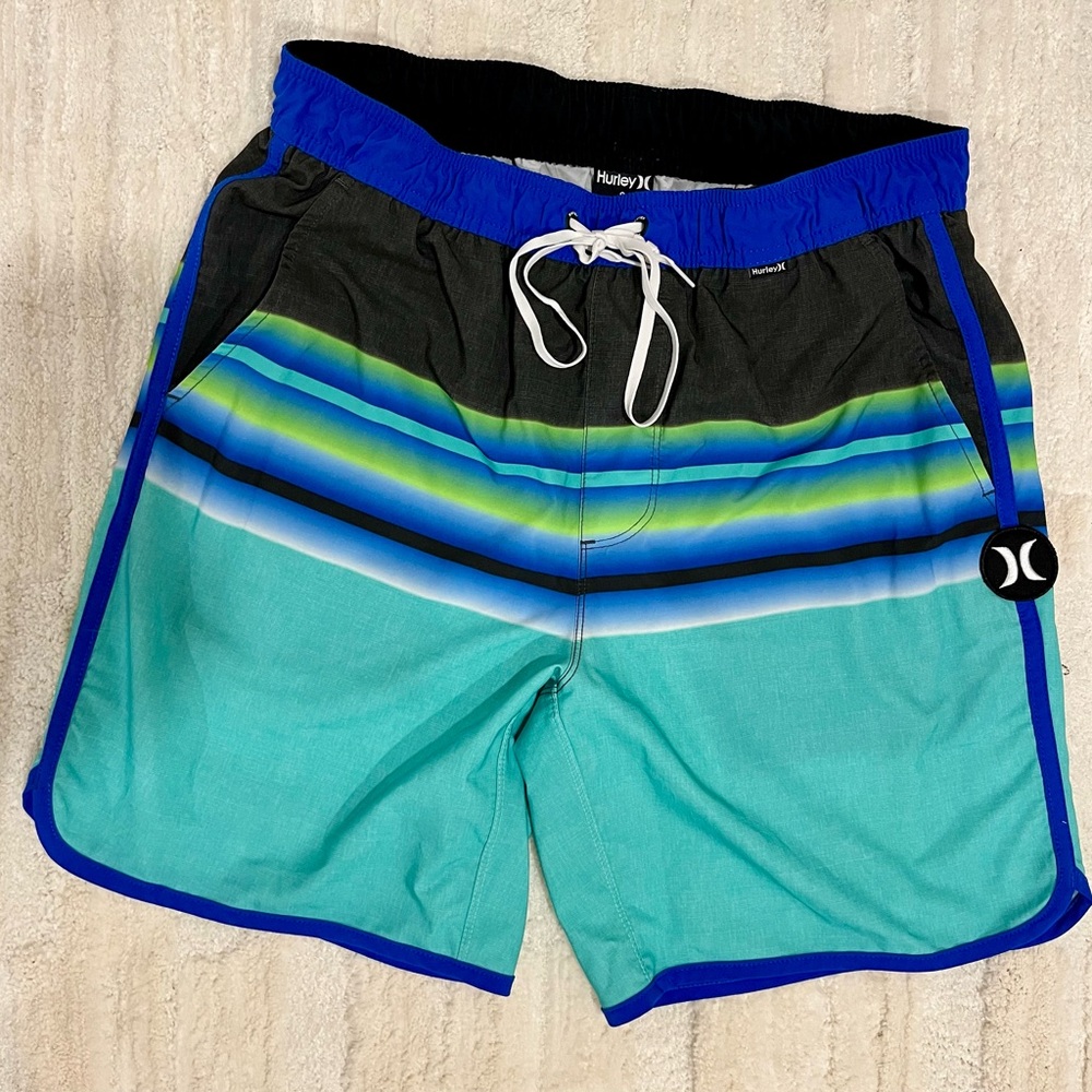 Hurley Men's Black and Teal Board Shorts